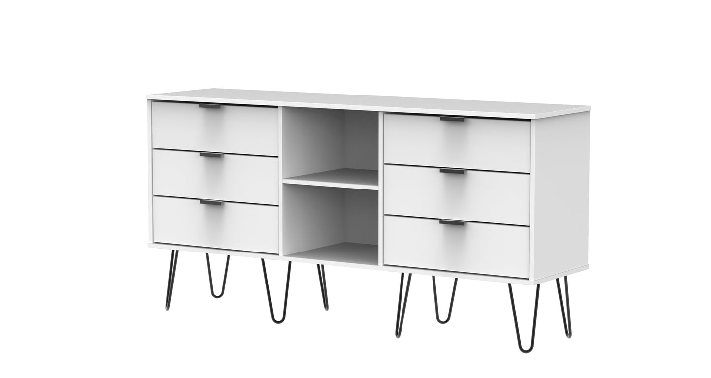 Hong Kong C Large Sideboard White 2 Shelves 6 Drawers 152cm