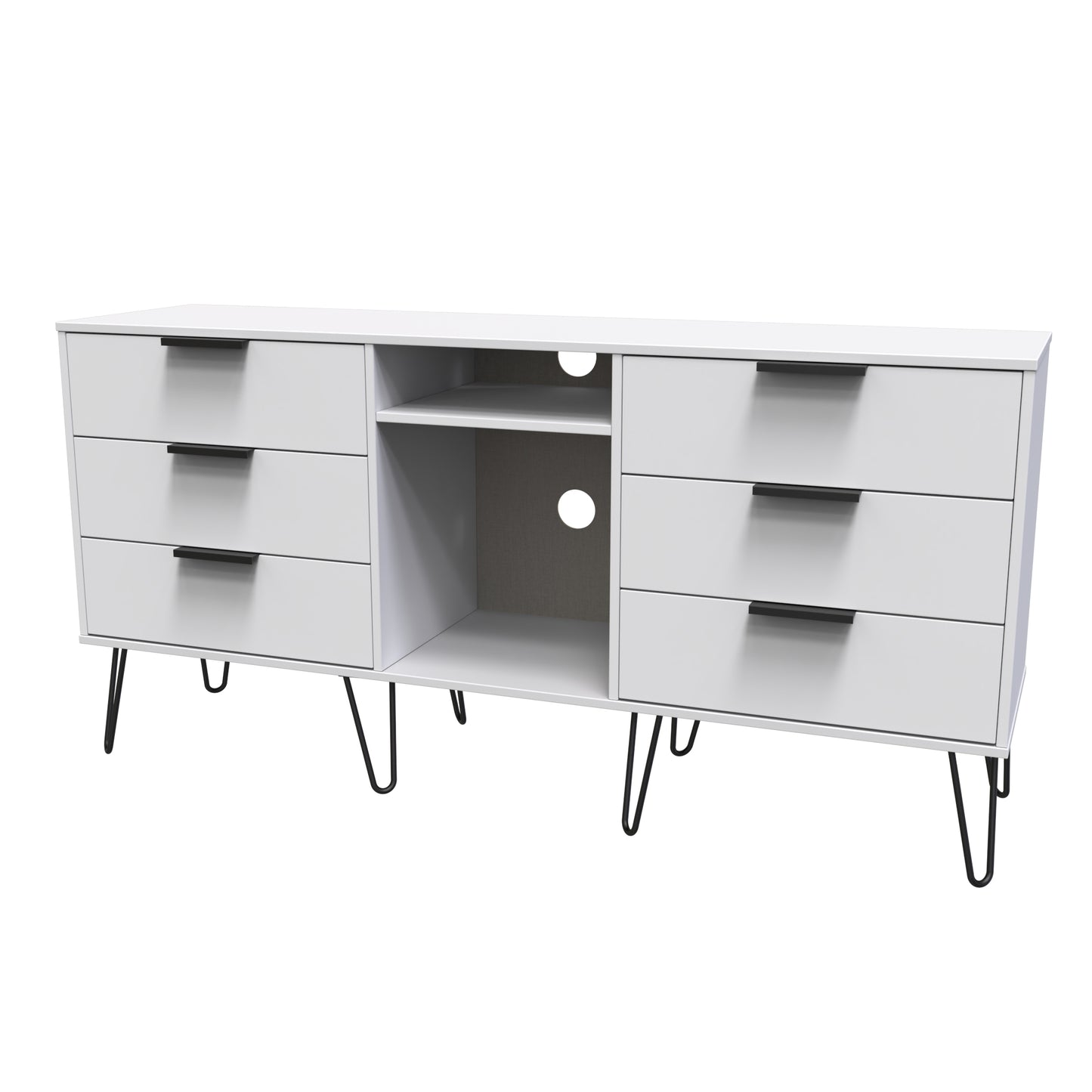 Hong Kong C Large Sideboard White 2 Shelves 6 Drawers 152cm