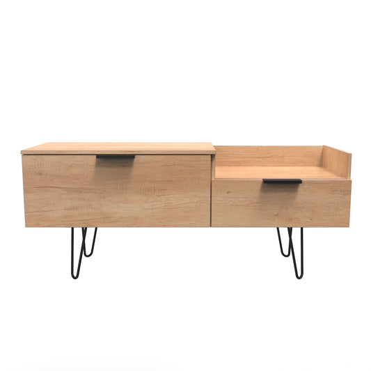 Hong Kong C TV Unit Dark Oak 1 Shelf 2 Drawers 39cm