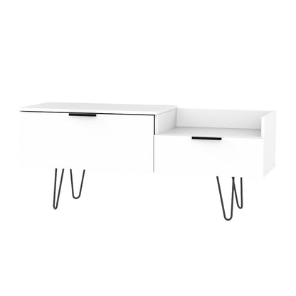 Hong Kong C TV Unit White 1 Shelf 2 Drawers 128cm