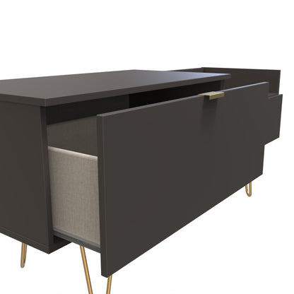 Hong Kong F TV Unit Black 1 Shelf 2 Drawers 128cm