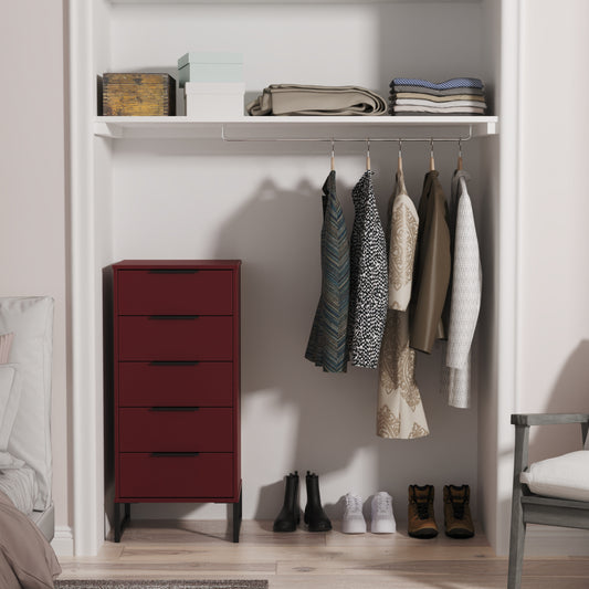 Hong Kong G Tall Tallboy Red 5 Drawers 109cm