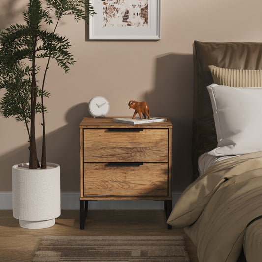 Hong Kong G Bedside Table Oak 2 Drawers 60cm