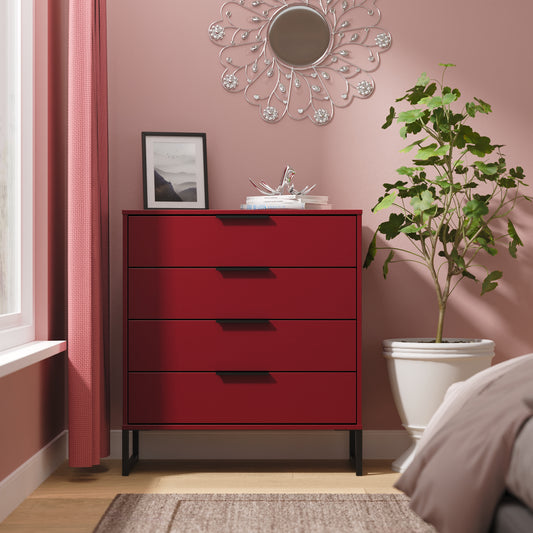 Hong Kong G Chest of Drawers Red 4 Drawers 93cm