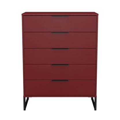 Hong Kong G Tall Chest of Drawers Red 5 Drawers 109cm