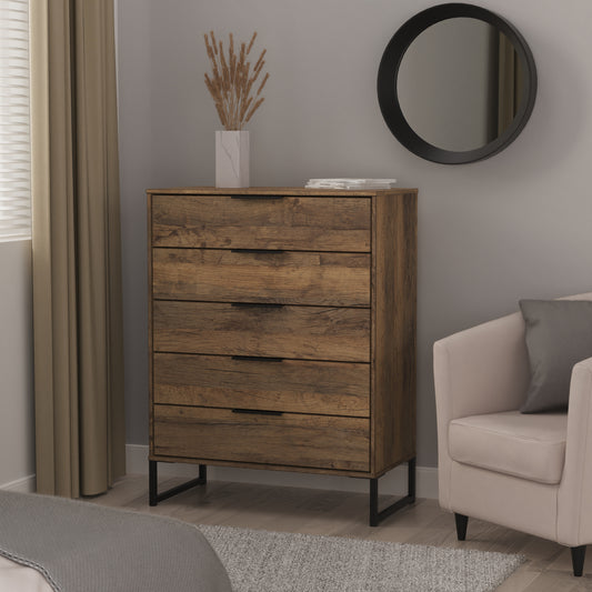 Hong Kong G Tall Chest of Drawers Oak 5 Drawers 109cm