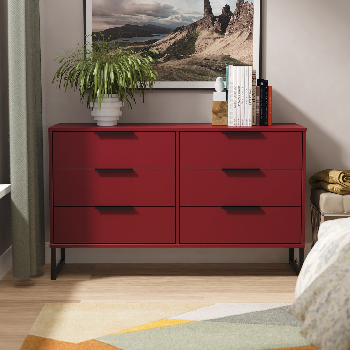 Hong Kong G Large Chest of Drawers Red 6 Drawers 115cm
