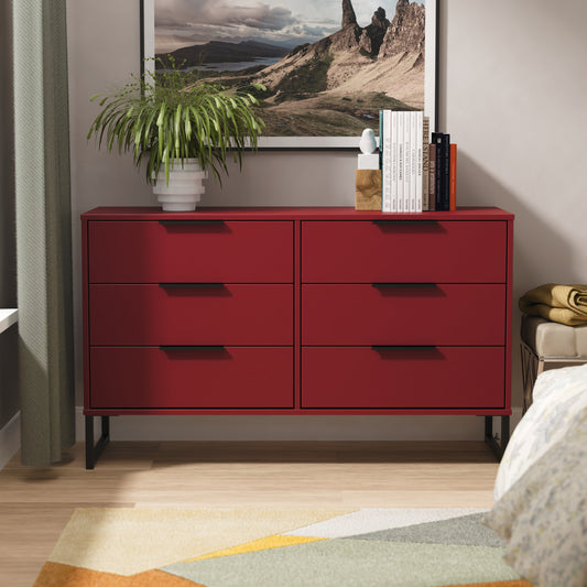 Hong Kong G Large Chest of Drawers Red 6 Drawers 115cm