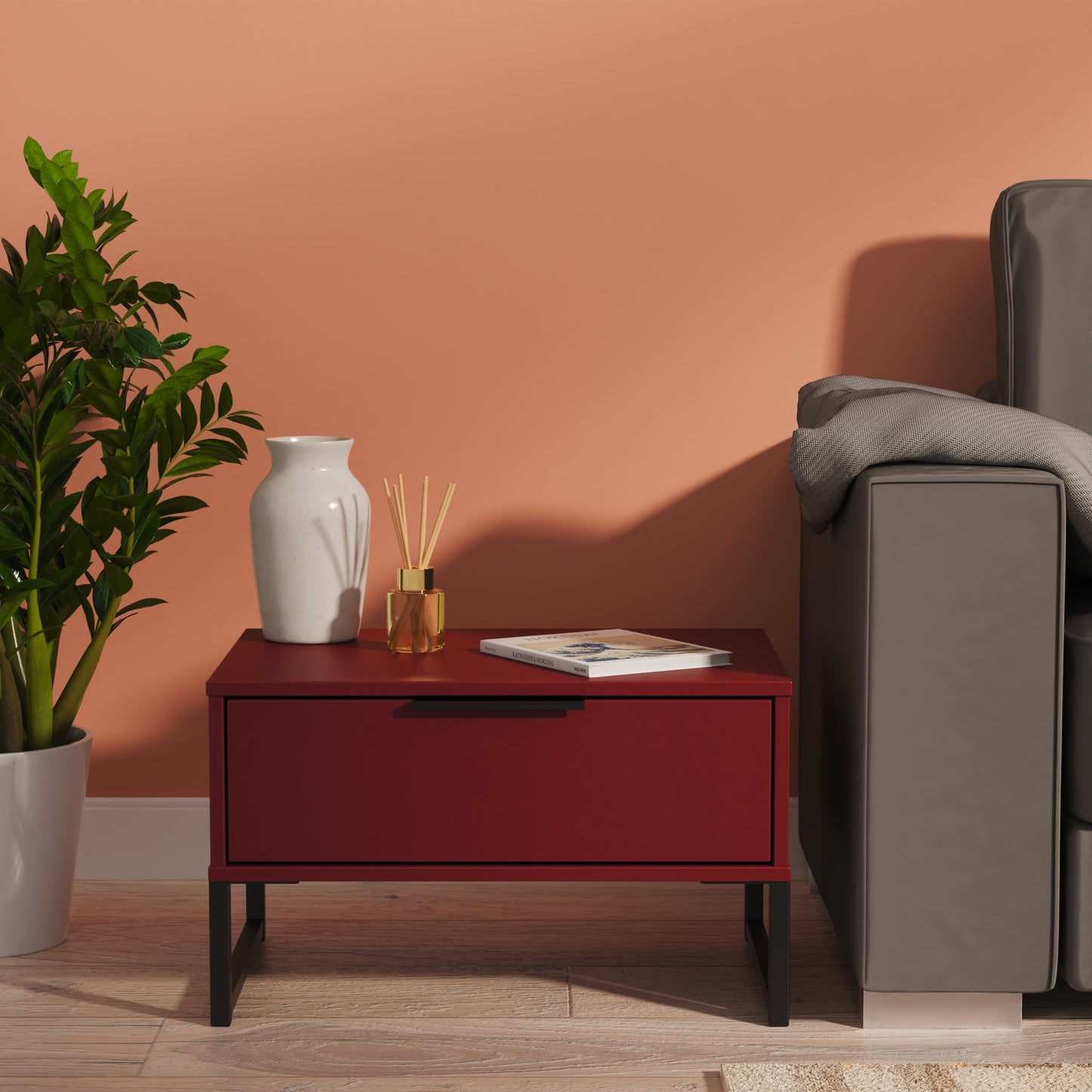 Hong Kong G Side Table Red 1 Drawer 58cm