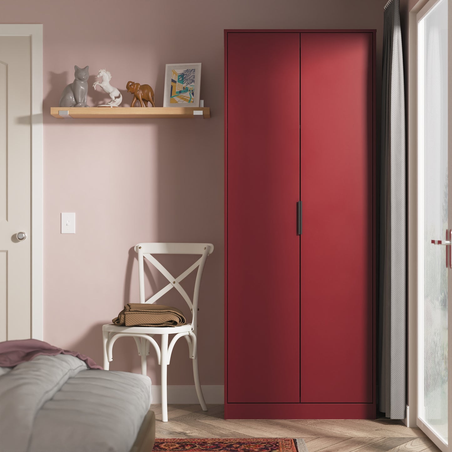 Hong Kong G Tall Wardrobe Red 2 Doors 1 Shelf 197cm