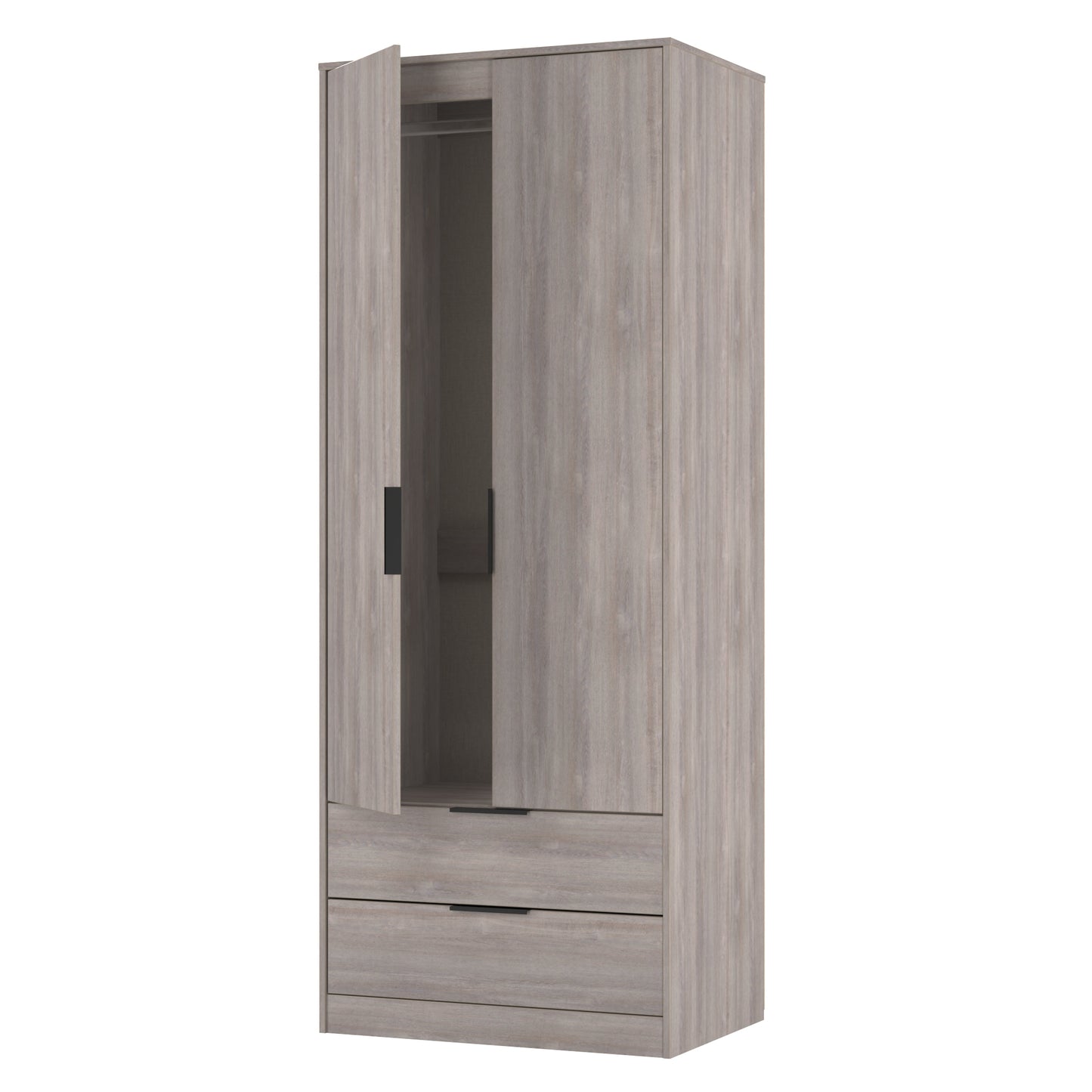 Hong Kong G Tall Wardrobe Light Grey 2 Doors 2 Drawers 197cm