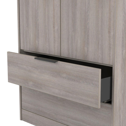 Hong Kong G Tall Wardrobe Light Grey 2 Doors 2 Drawers 197cm