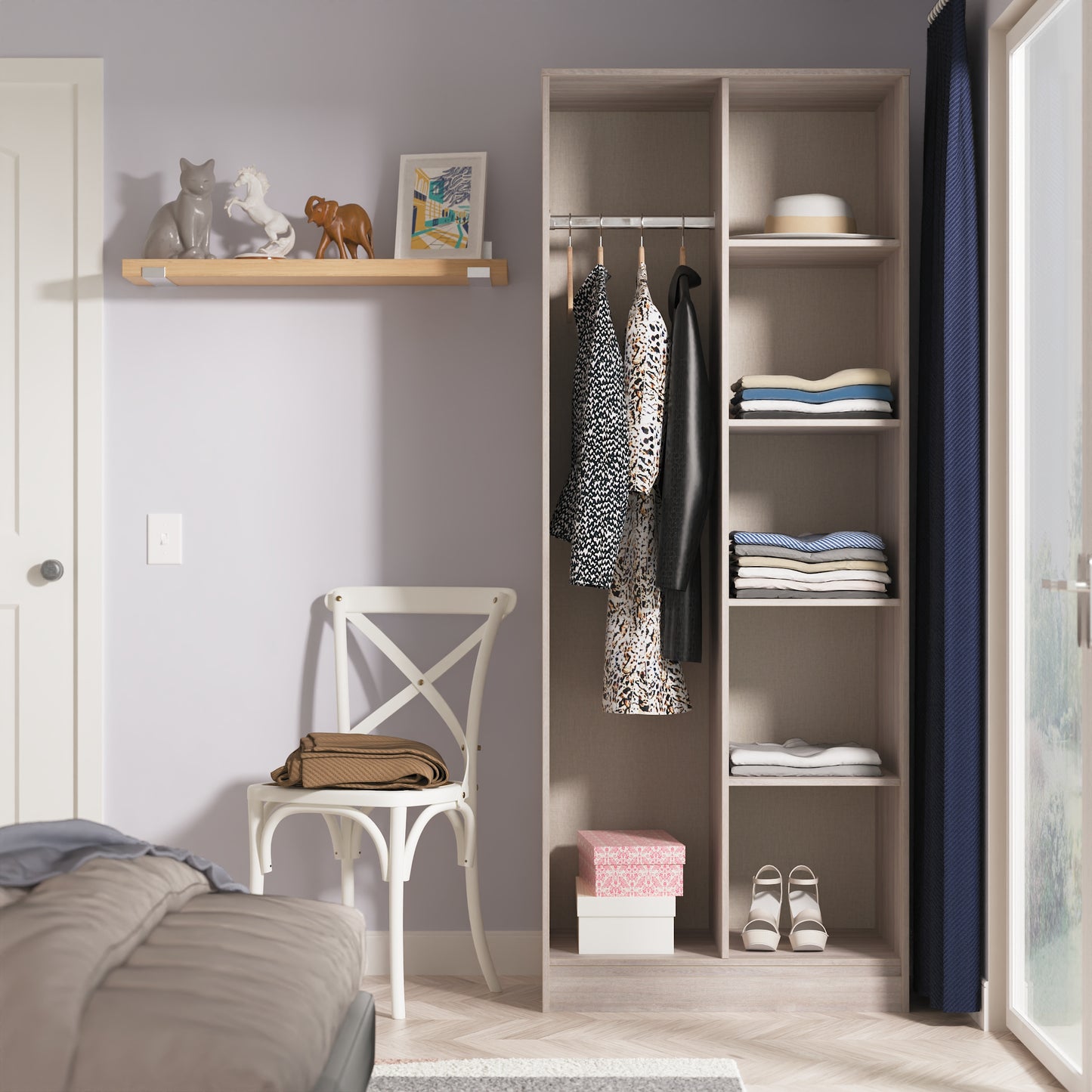 Hong Kong G Tall Wardrobe Light Grey 5 Shelves 197cm