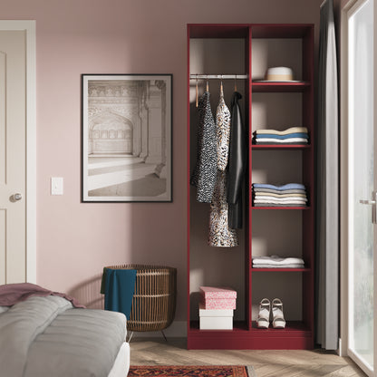 Hong Kong G Tall Wardrobe Red 5 Shelves 197cm