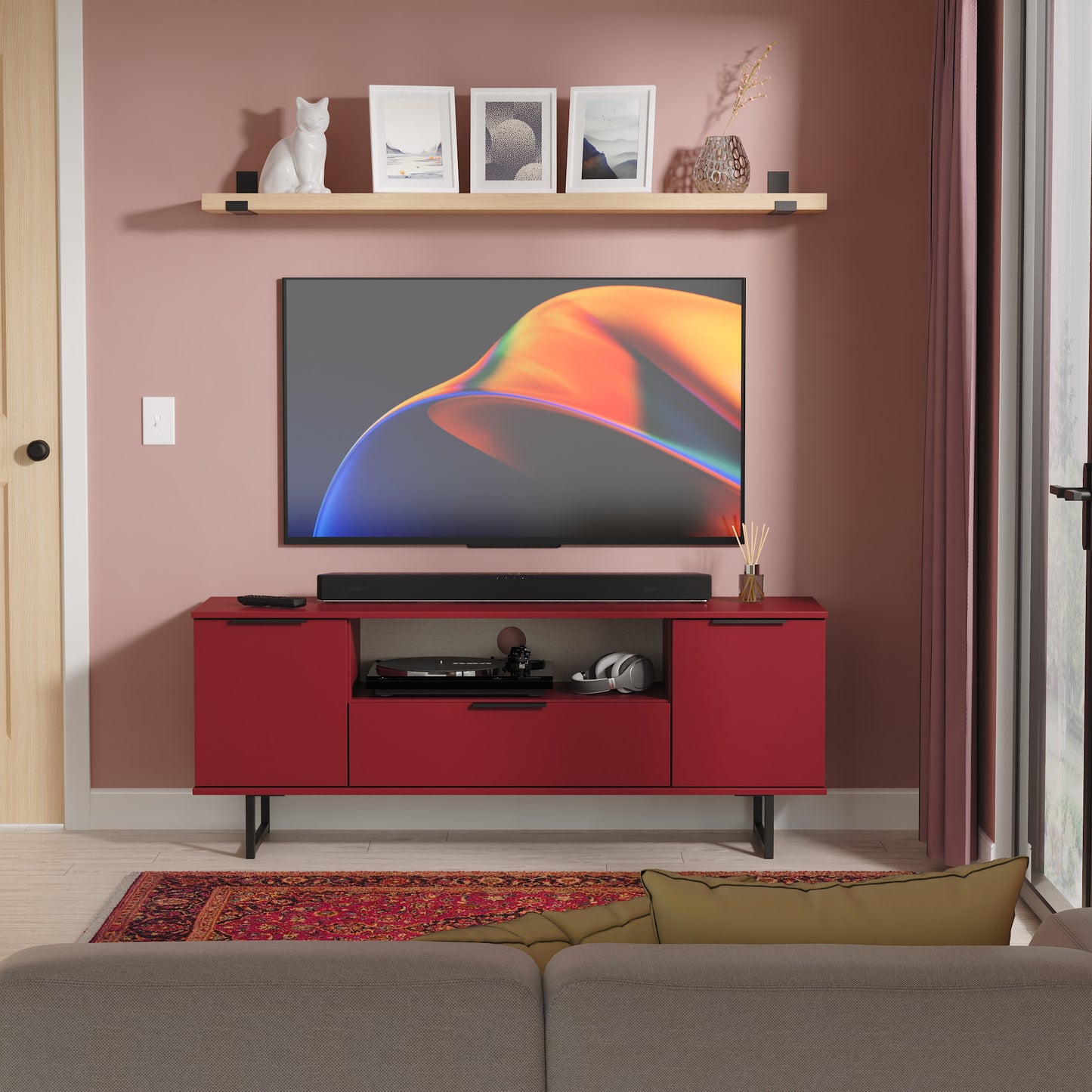 Hong Kong G TV Unit Red 1 Shelf 1 Drawer 2 Doors 144cm