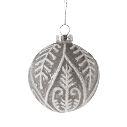 12 x Christmas Tree Baubles Decoration White & Silver with Glitter Pattern - 13cm Scandi by Wensum