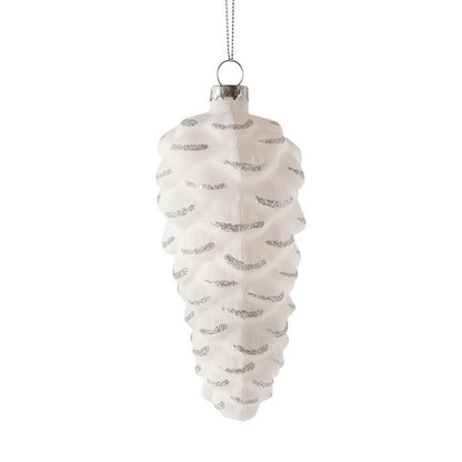 12 x Christmas Tree Baubles Decoration White & Silver with Glitter Pattern - 13cm Scandi by Wensum