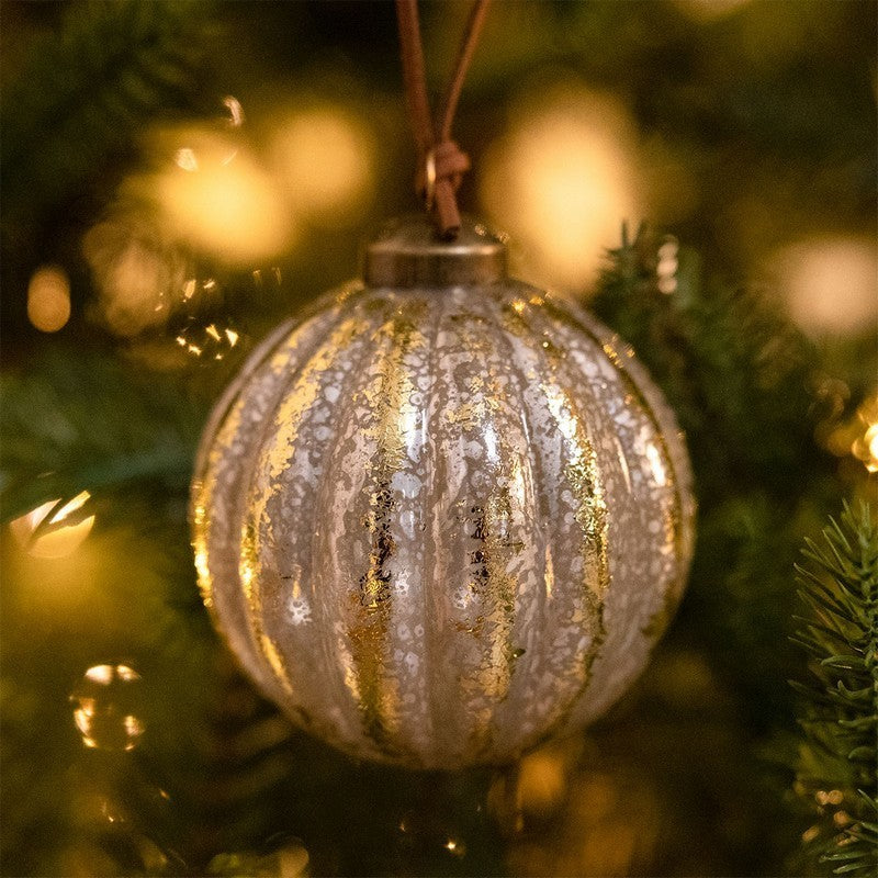12 x Christmas Tree Baubles Decoration Black & Gold with Glitter Pattern - 8cm Industrial by Wensum
