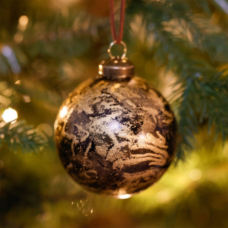 12 x Christmas Tree Baubles Decoration Black & Gold with Glitter Pattern - 8cm Industrial by Wensum