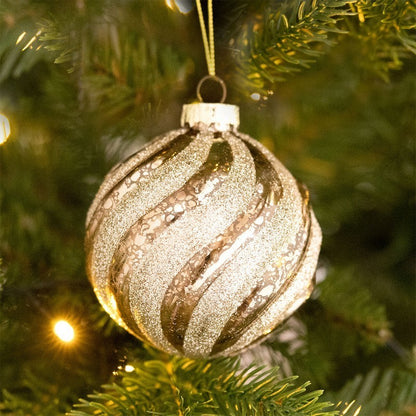 12 x Christmas Tree Baubles Decoration Red & Gold with Glitter Pattern - 8cm by Wensum
