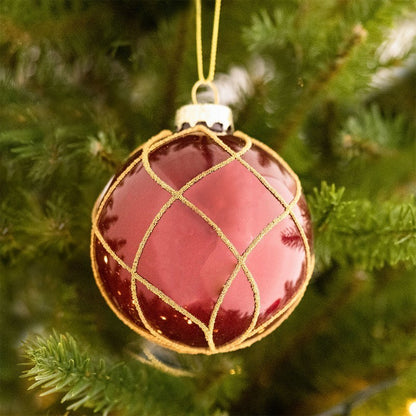 12 x Christmas Tree Baubles Decoration Red & Gold with Glitter Pattern - 8cm by Wensum