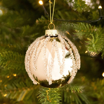 12 x Christmas Tree Baubles Decoration Red & Gold with Glitter Pattern - 8cm by Wensum