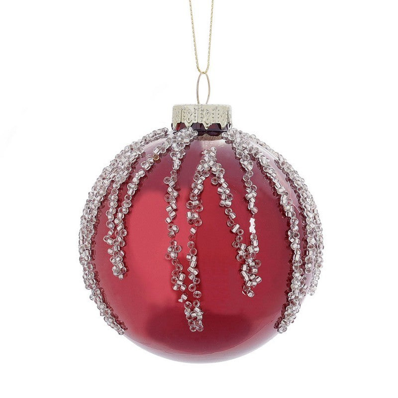 12 x Christmas Tree Baubles Decoration Red & Gold with Glitter Pattern - 8cm by Wensum