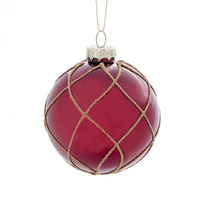 12 x Christmas Tree Baubles Decoration Red & Gold with Glitter Pattern - 8cm by Wensum