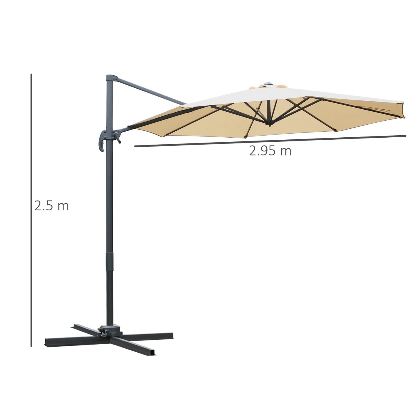 Round Umbrella Parasol W/ Tilt 360° Rotation and Hand Crank Cross Base-Beige