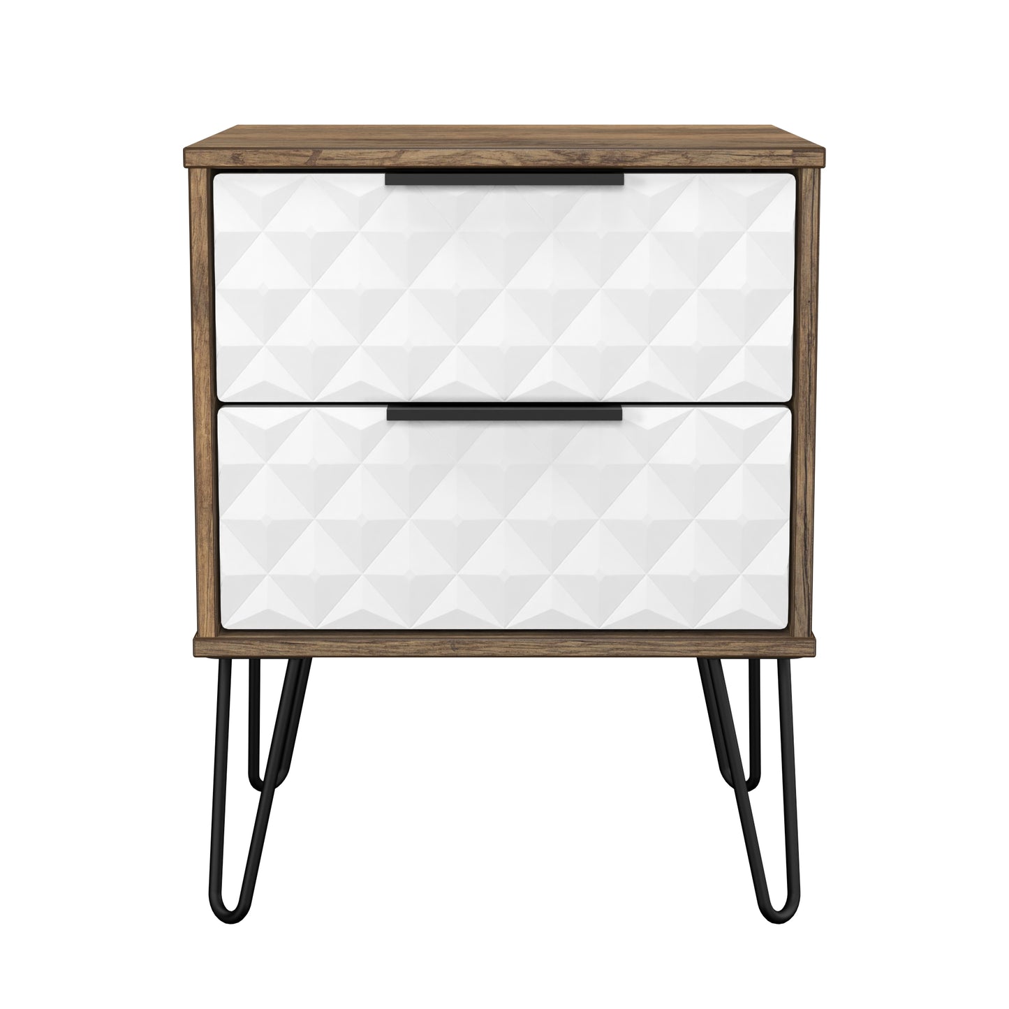 Harlequin Bedside Table White & Oak 2 Drawers 60cm