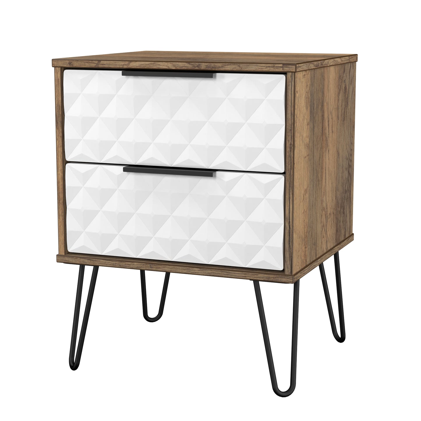 Harlequin Bedside Table White & Oak 2 Drawers 60cm