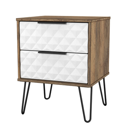 Harlequin Bedside Table White & Oak 2 Drawers 60cm