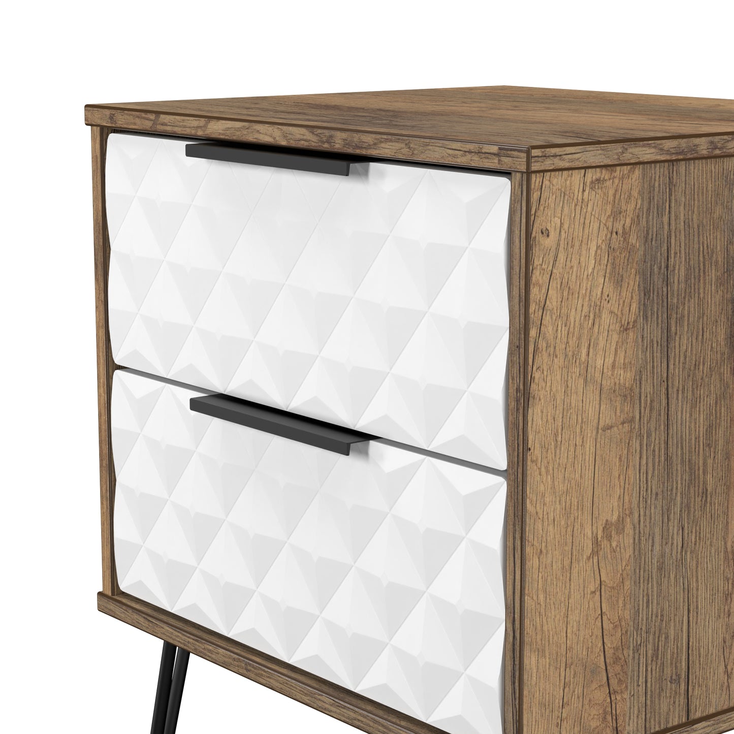Harlequin Bedside Table White & Oak 2 Drawers 60cm