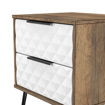 Harlequin Bedside Table White & Oak 2 Drawers 60cm