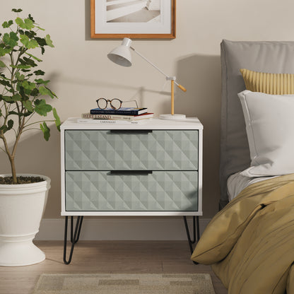 Harlequin Side Table Teal & White 2 Drawers 60cm