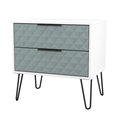 Harlequin Side Table Teal & White 2 Drawers 60cm
