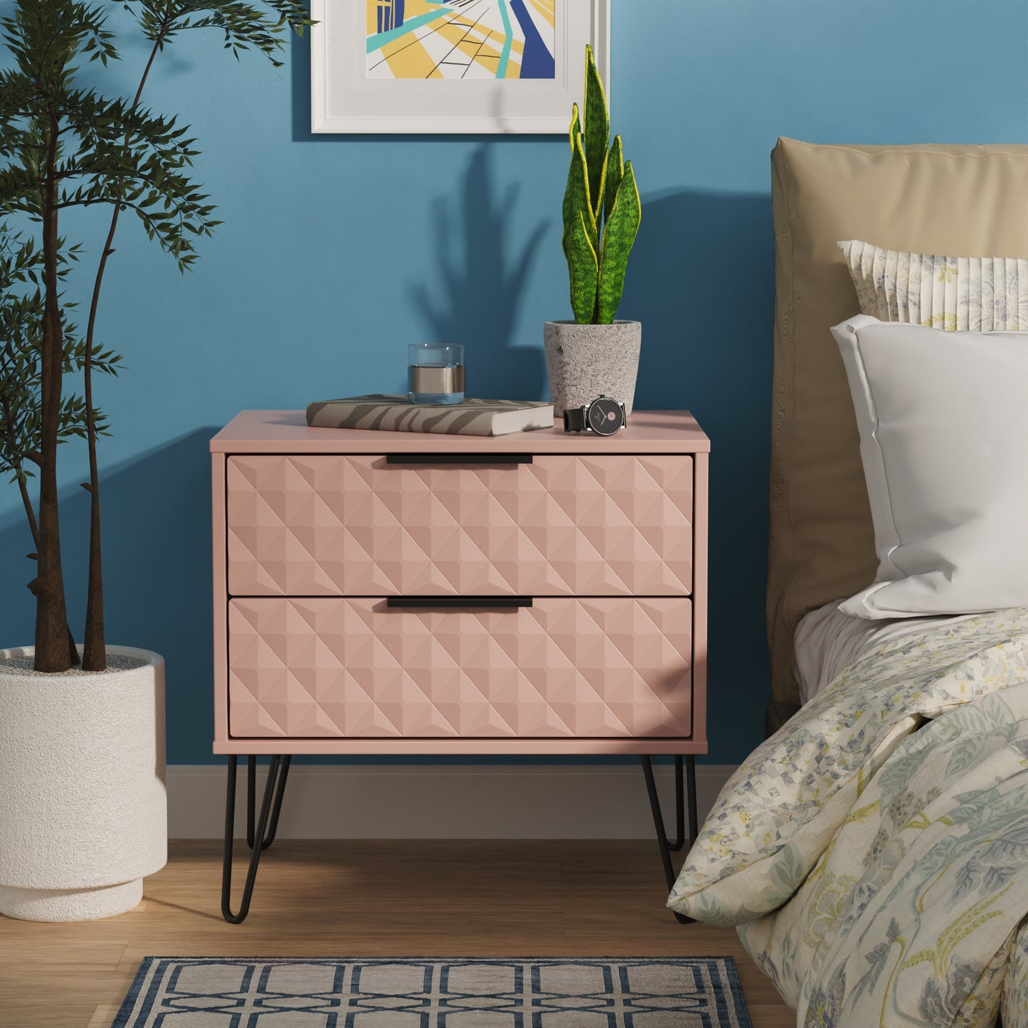 Harlequin Side Table Pink 2 Drawers 60cm