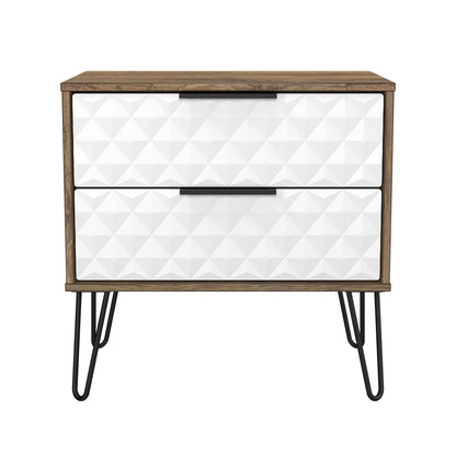 Harlequin Side Table White & Oak 2 Drawers 60cm