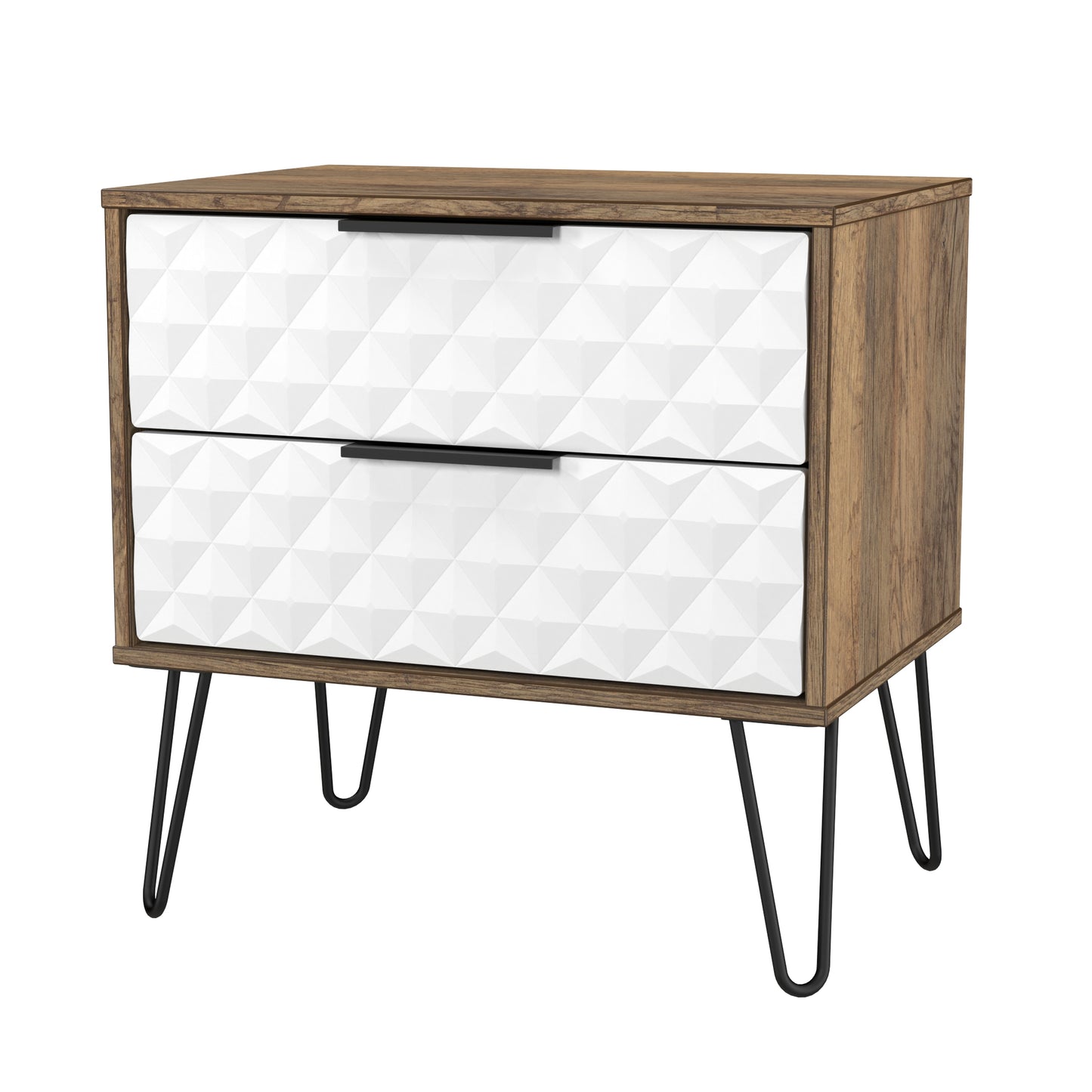 Harlequin Side Table White & Oak 2 Drawers 60cm