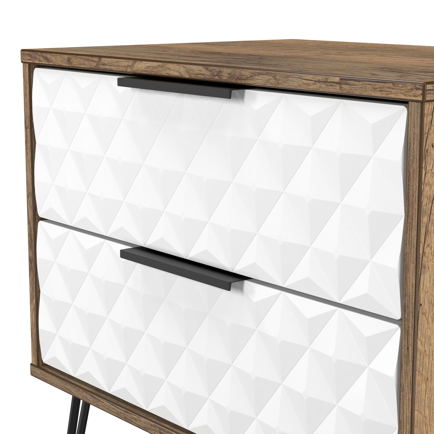 Harlequin Side Table White & Oak 2 Drawers 60cm