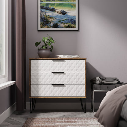 Harlequin Chest of Drawers White & Oak 3 Drawers 77cm