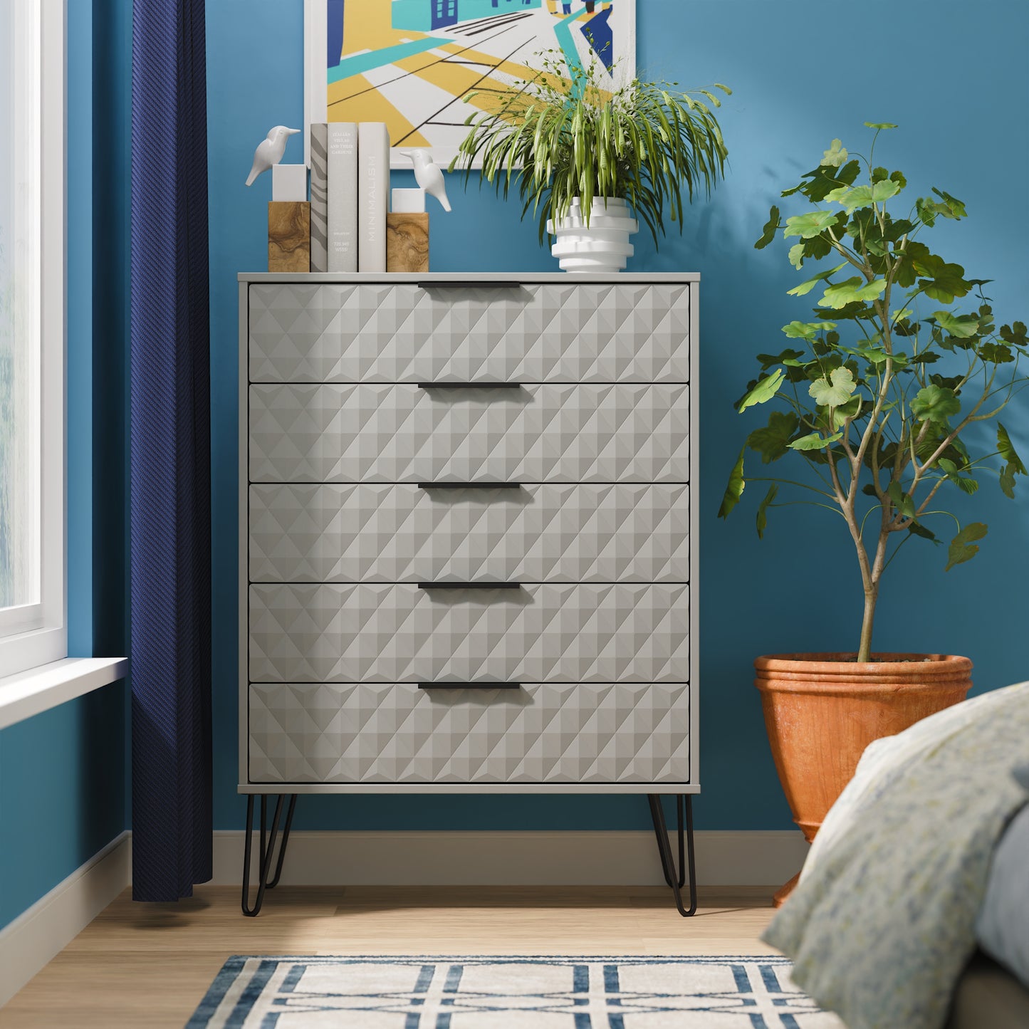 Harlequin Tall Chest of Drawers Grey 5 Drawers 109cm