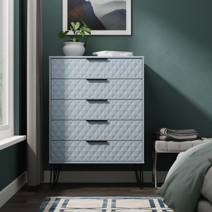 Harlequin Tall Chest of Drawers Light Blue 5 Drawers 109cm