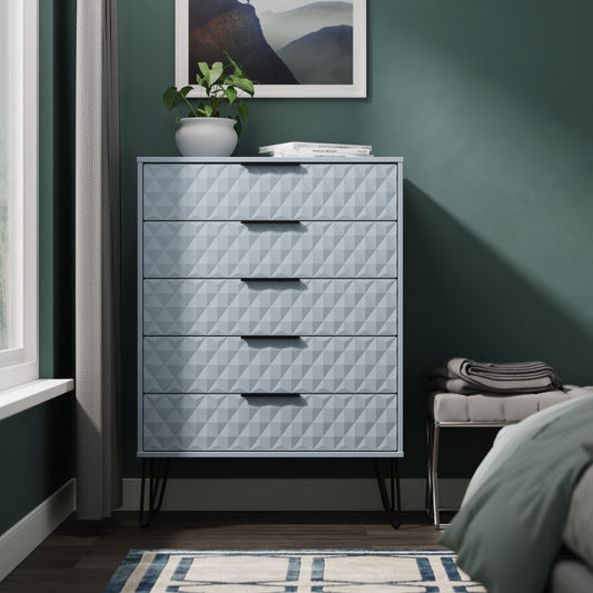 Harlequin Tall Chest of Drawers Light Blue 5 Drawers 109cm