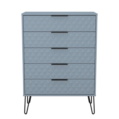 Harlequin Tall Chest of Drawers Light Blue 5 Drawers 109cm