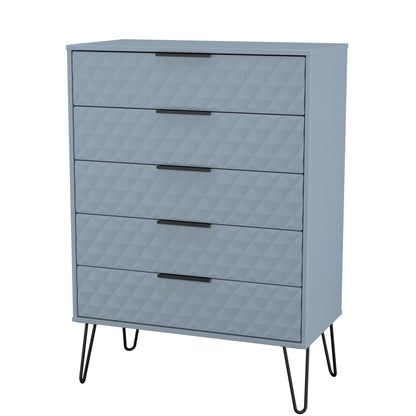 Harlequin Tall Chest of Drawers Light Blue 5 Drawers 109cm