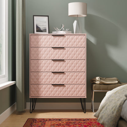 Harlequin Tall Chest of Drawers Pink 5 Drawers 109cm