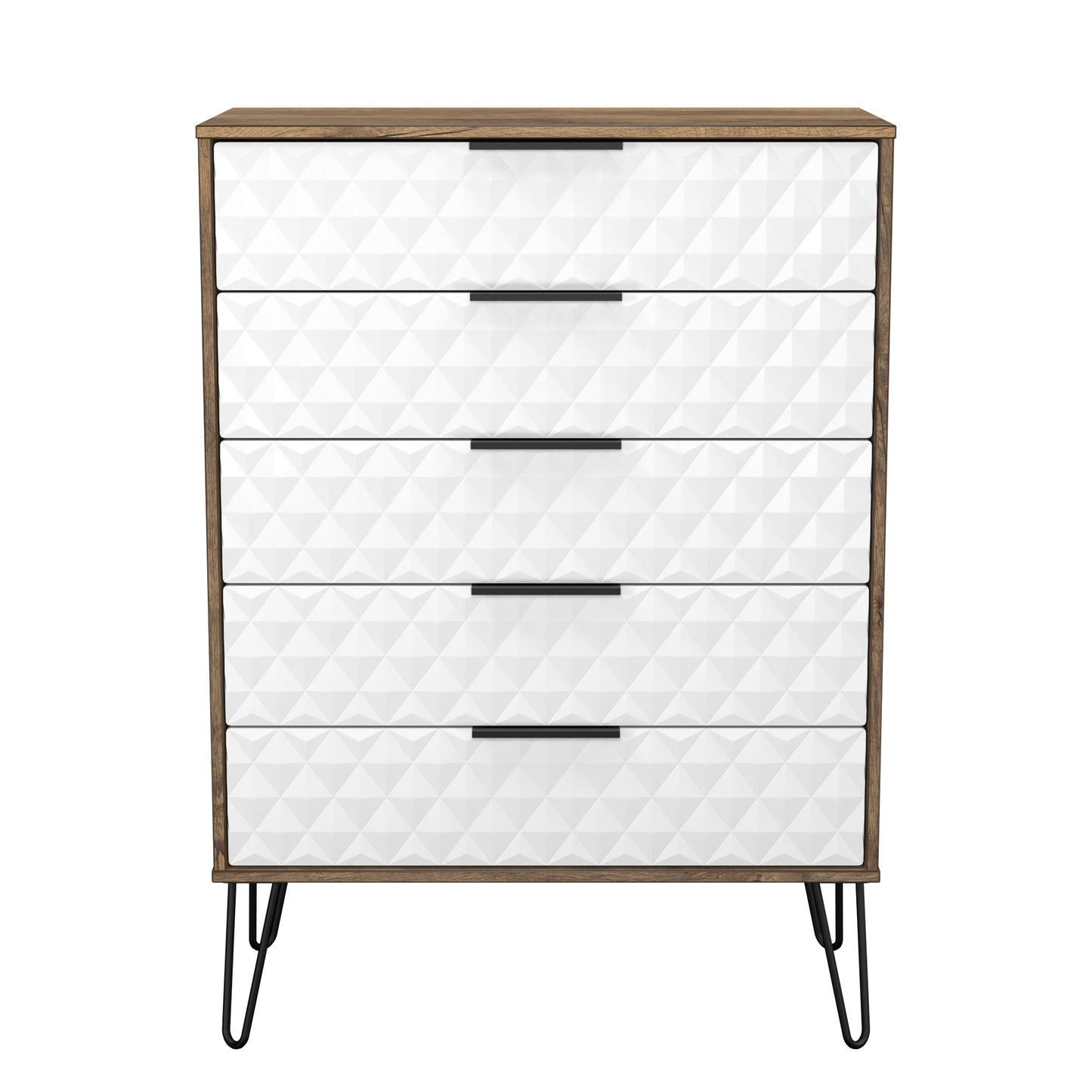 Harlequin Tall Chest of Drawers White & Oak 5 Drawers 109cm