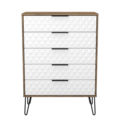 Harlequin Tall Chest of Drawers White & Oak 5 Drawers 109cm