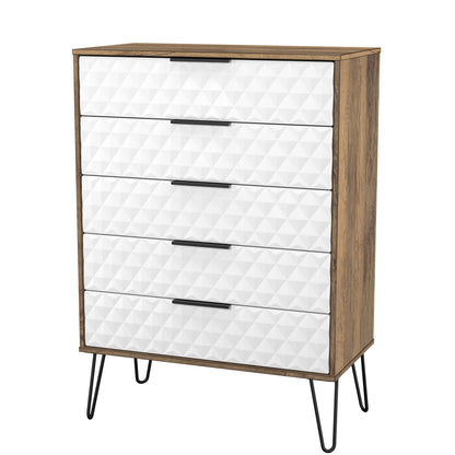 Harlequin Tall Chest of Drawers White & Oak 5 Drawers 109cm